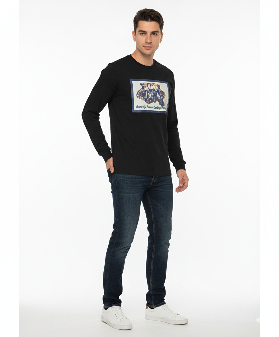 International Bev Black Long Sleeve Logo Tee Shirt