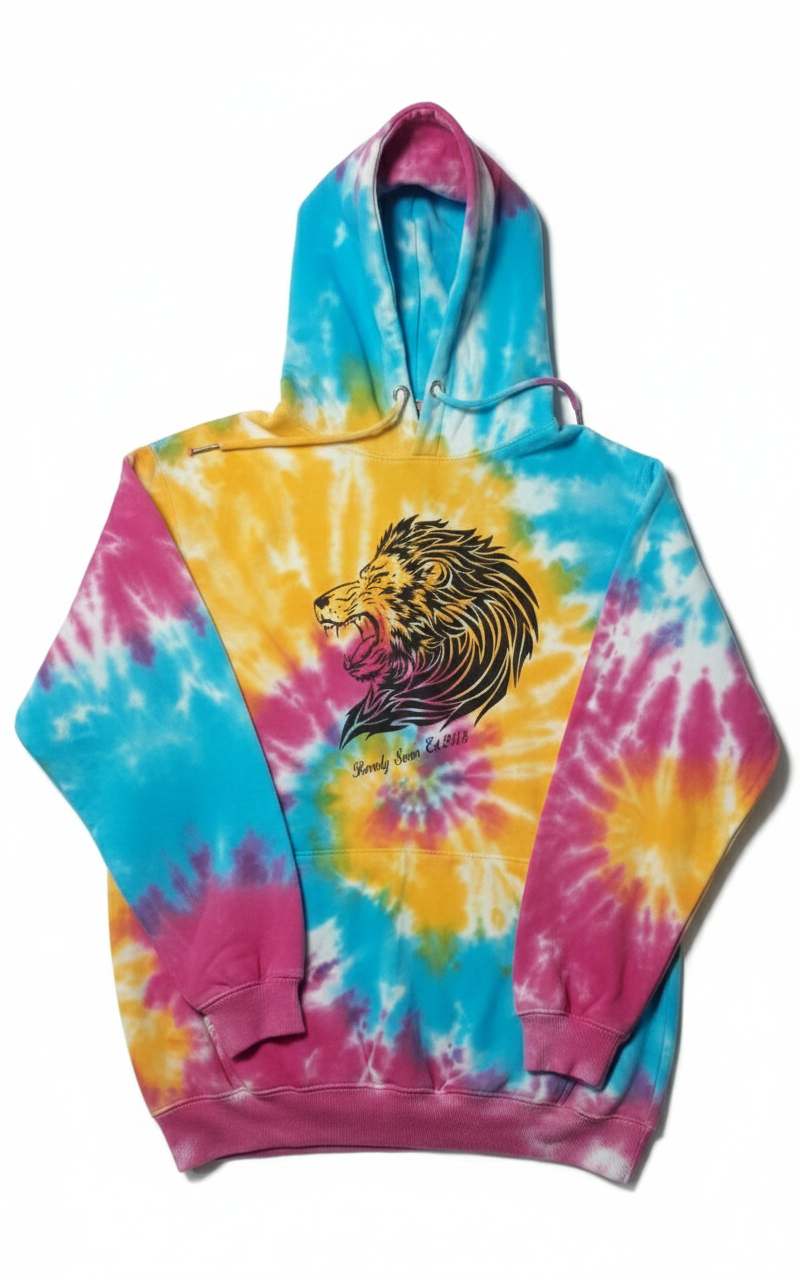 Beverly Seven Luxury Fashion Est. 2018 Blue and Yellow Tye Dyed Hoodie
