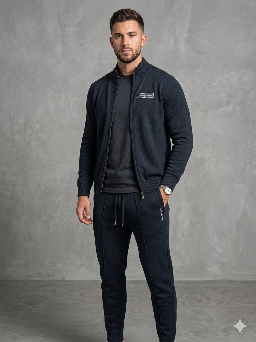 Beverly Seven Black Label Navy Blue %100 Wool Sweatsuit