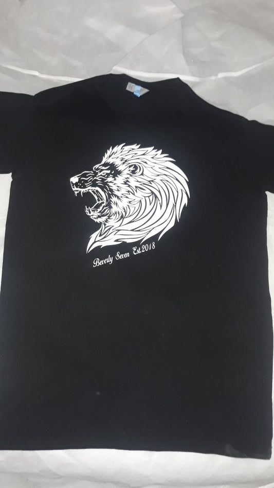 Black Beverly Seven Luxury Fashion Est. 2018 Lion Logo Basic Tee Shirt