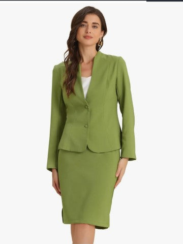 Female Blazer and Skirt Set Olive Green