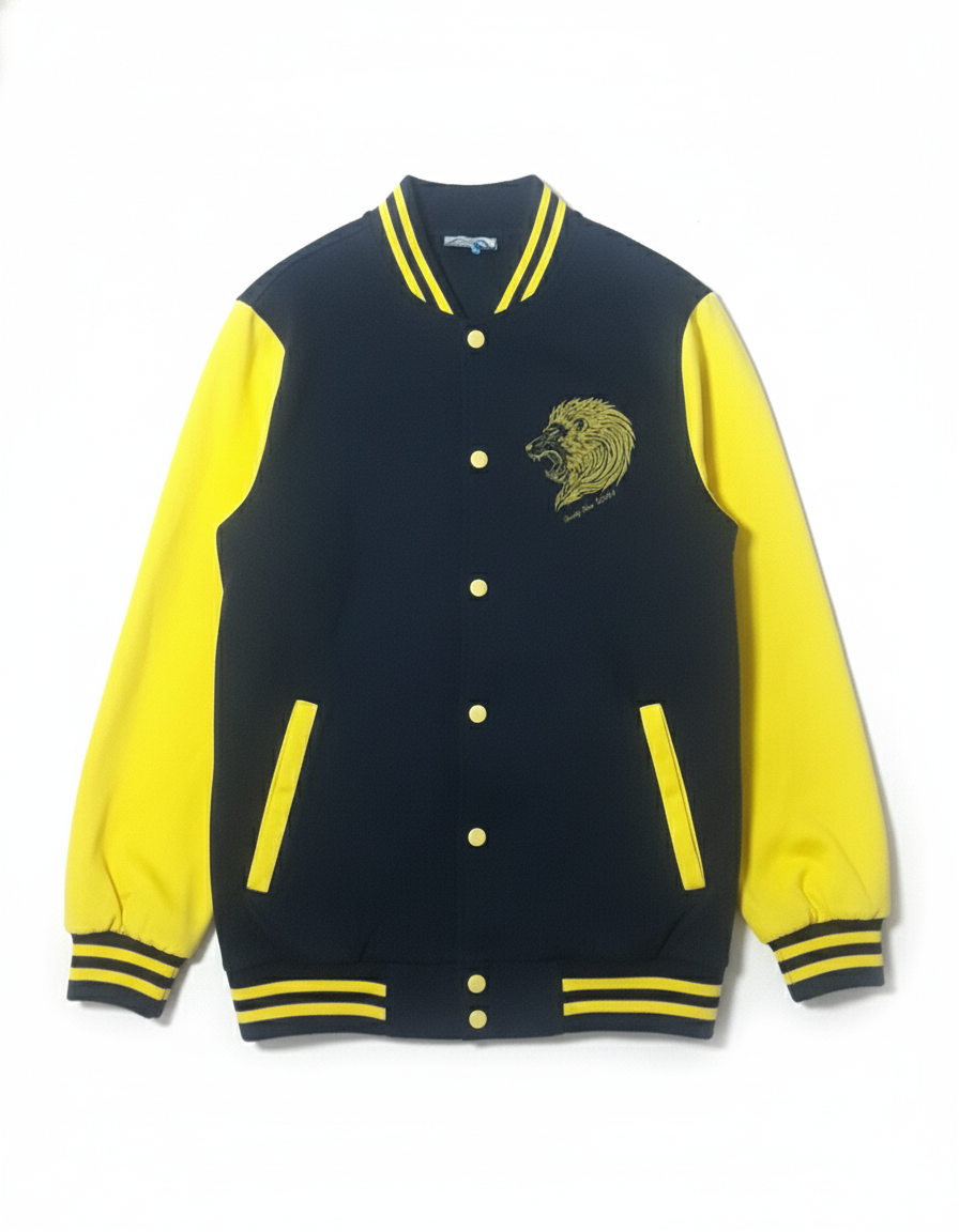 Beverly Seven Luxury Fashion Est. 2018 Navy Blue Yellow Varsity Jacket