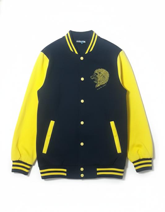 Beverly Seven Luxury Fashion Est. 2018 Navy Blue Yellow Varsity Jacket