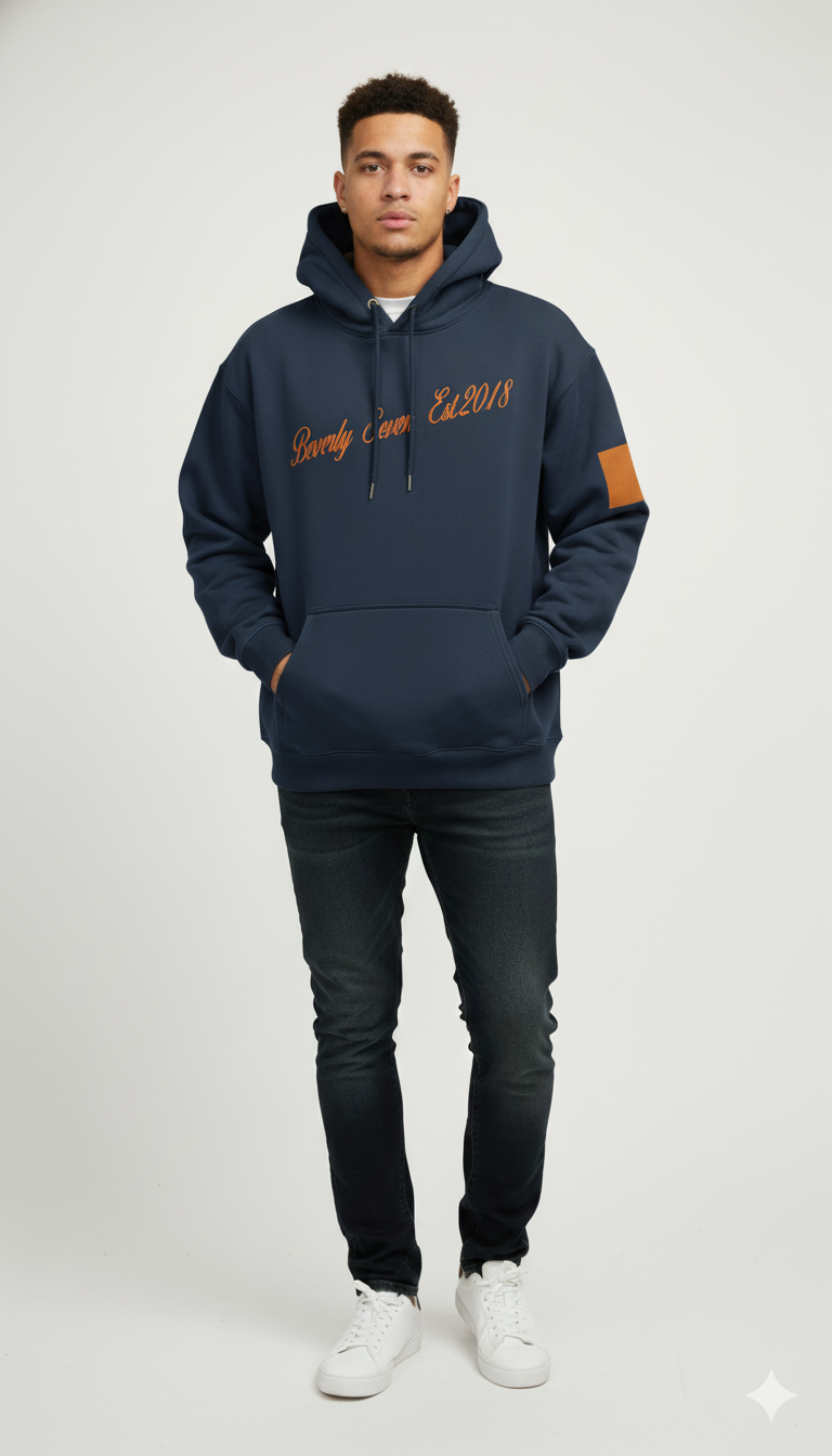 Beverly Seven Luxury Fashion Est. 2018 Navy Blue Signature Hoody