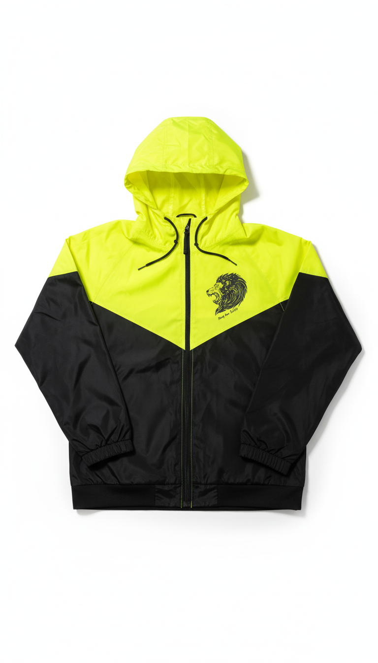 Beverly Seven Luxury Fashion Est. 2018 Lime Green Black Windbreaker Jacket