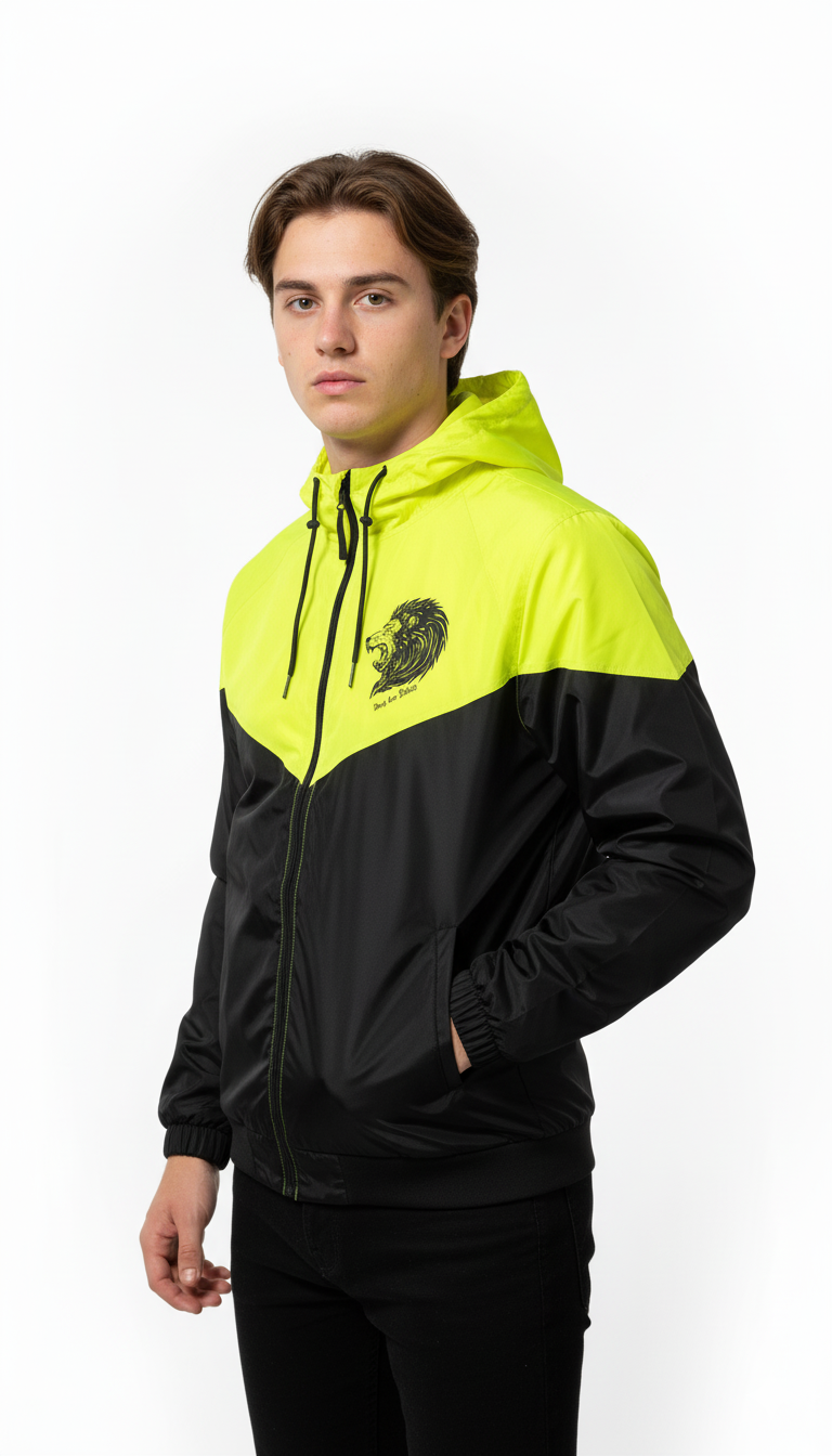 Beverly Seven Luxury Fashion Est. 2018 Lime Green Black Windbreaker Jacket