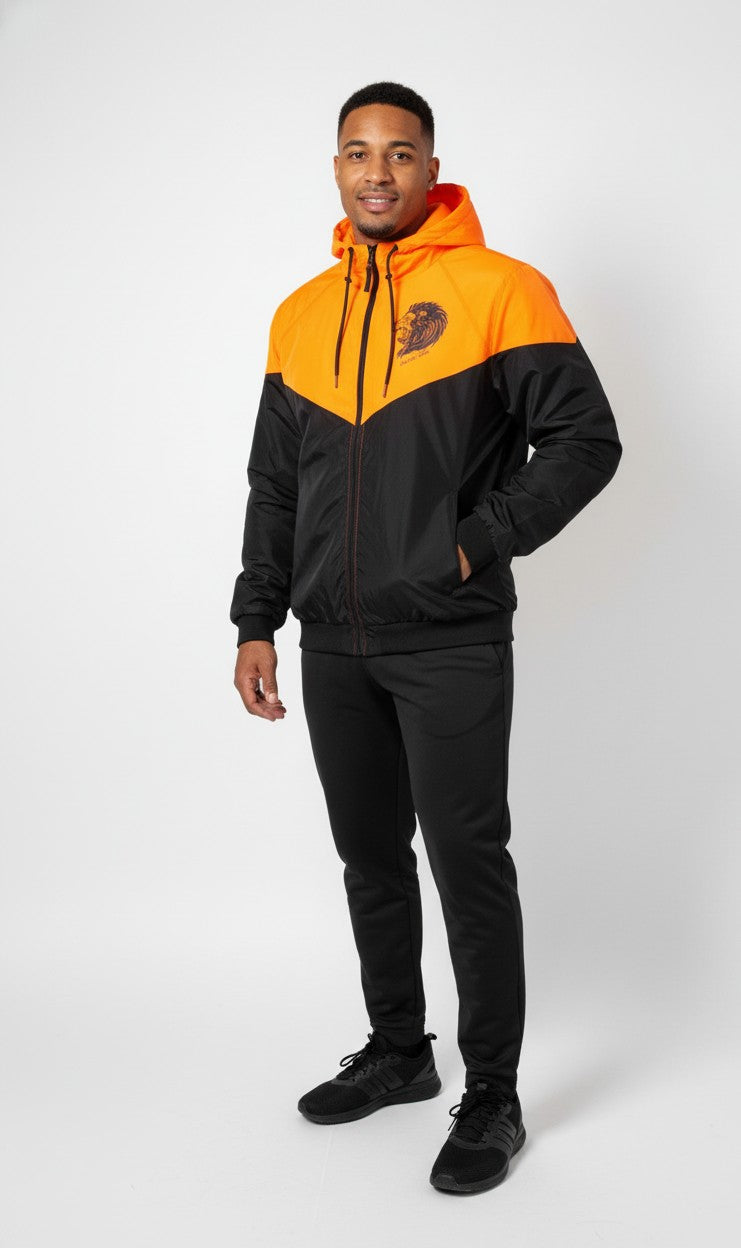 Beverly Seven Luxury Fashion Est. 2018 Orange Black Windbreaker Jacket