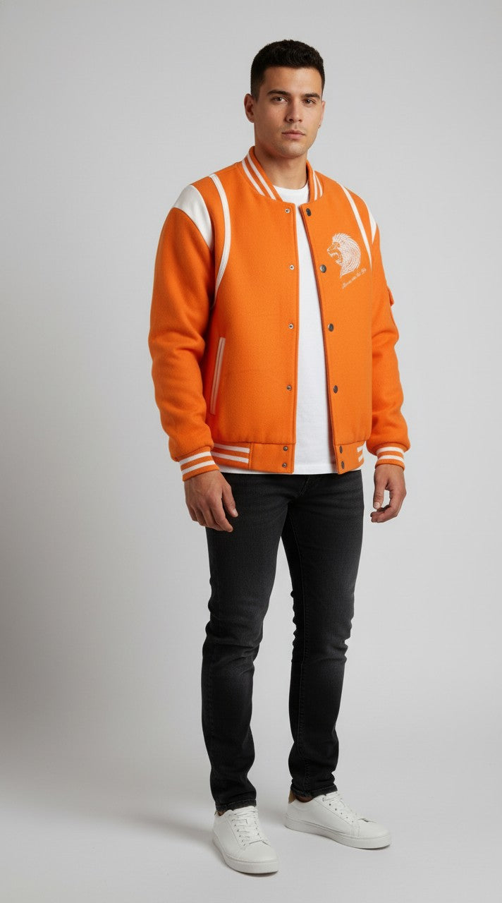Beverly Seven Luxury Fashion Est. 2018 Orange Wool Varsity Jacket