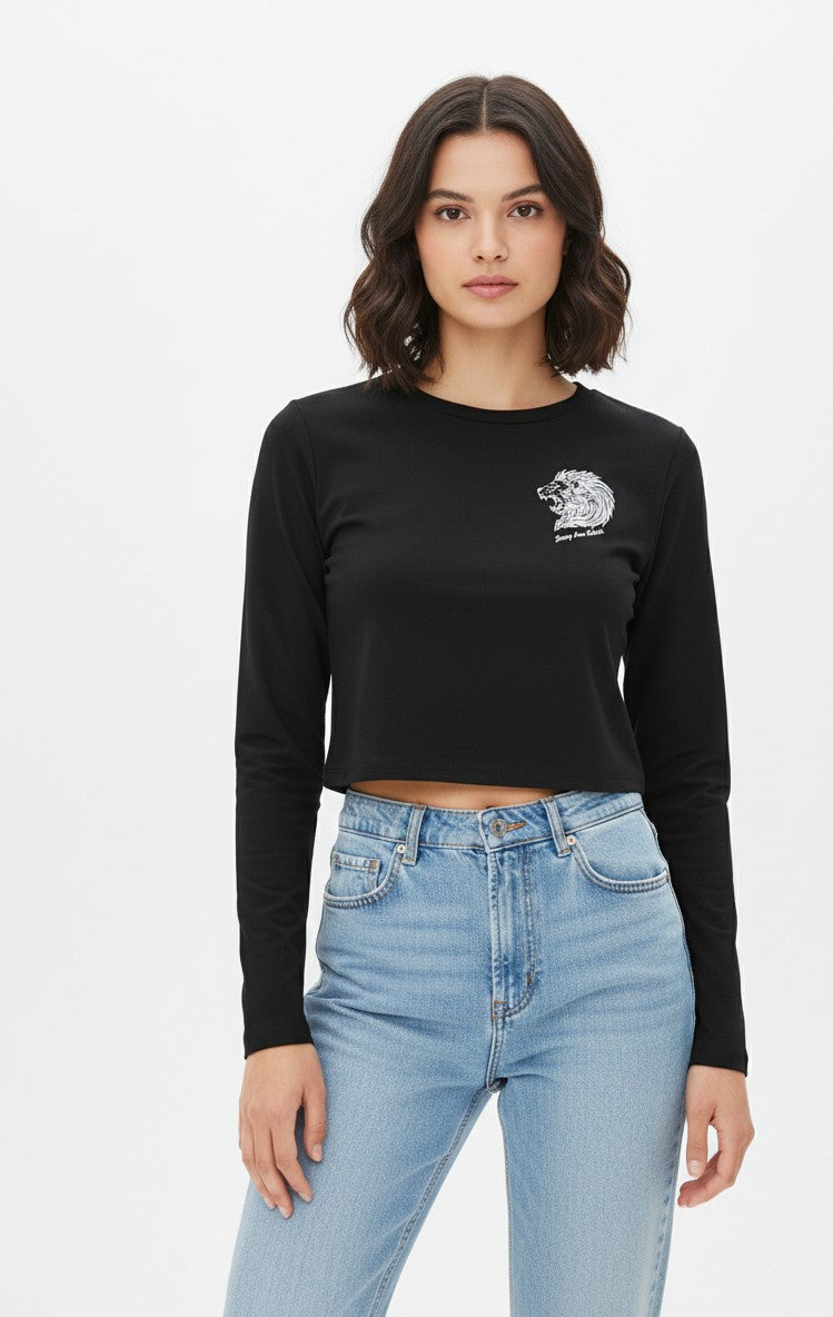Beverly Seven Luxury Fashion Est. 2018 Black Crop Top Long Sleeve