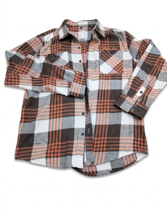 Beverly Seven Black Label Orange Plaid Button Up Shirt