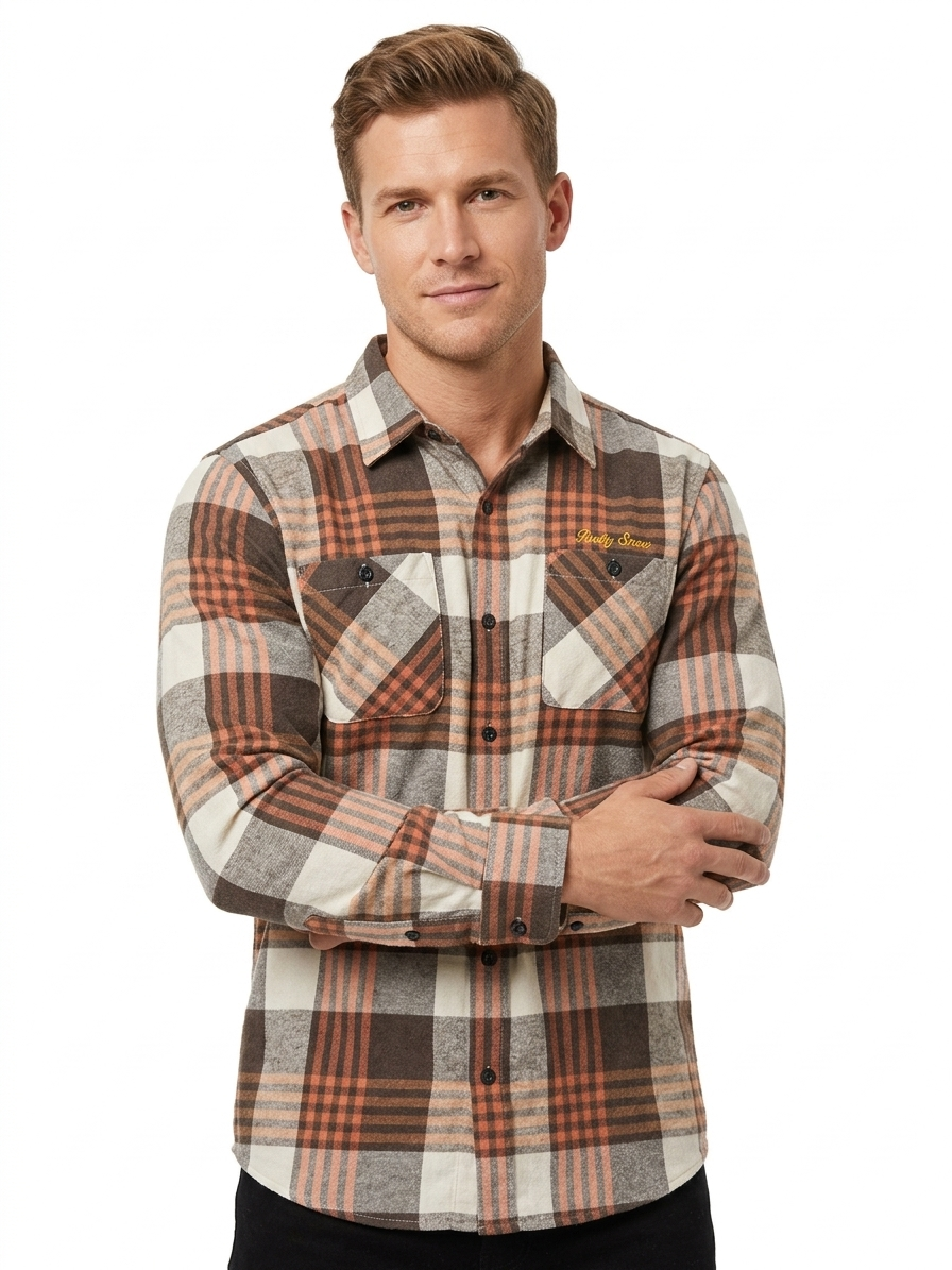 Beverly Seven Black Label Orange Plaid Button Up Shirt