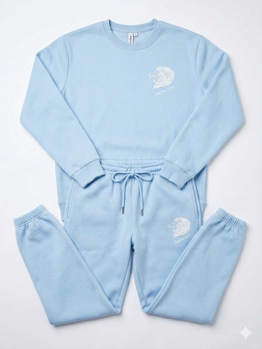 Beverly Seven Luxury Fashion Est.2018 Powder Blue Crewneck Sweatsuit