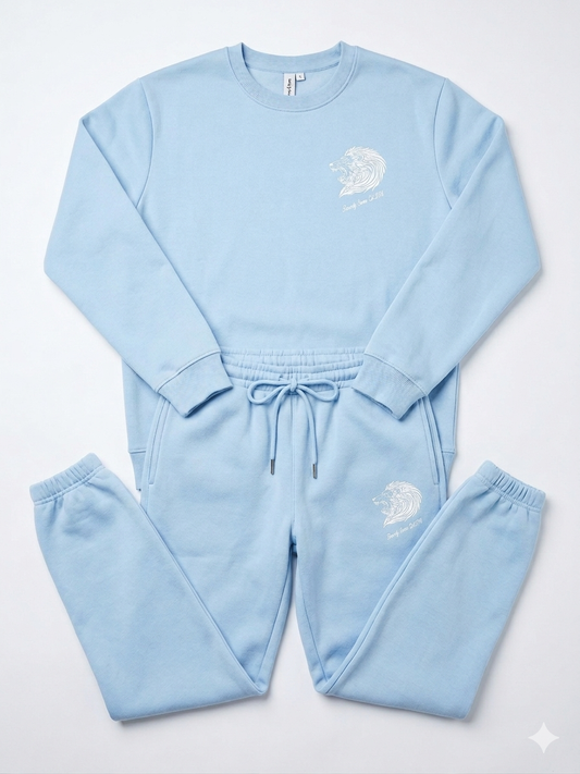 Beverly Seven Luxury Fashion Est.2018 Powder Blue Crewneck Sweatsuit