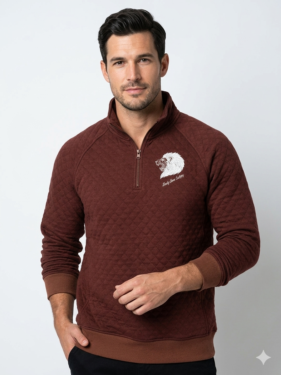 Beverly Seven Luxury Fashion Est. 2018 Burgundy Half Zip Mattress Sweatshirt