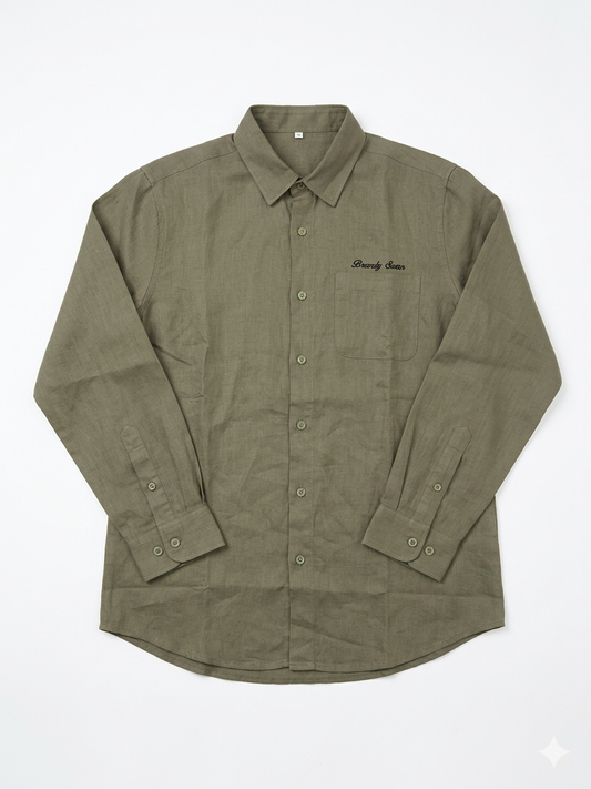 Beverly Seven Black Label Olive Linen Button Up Shirt