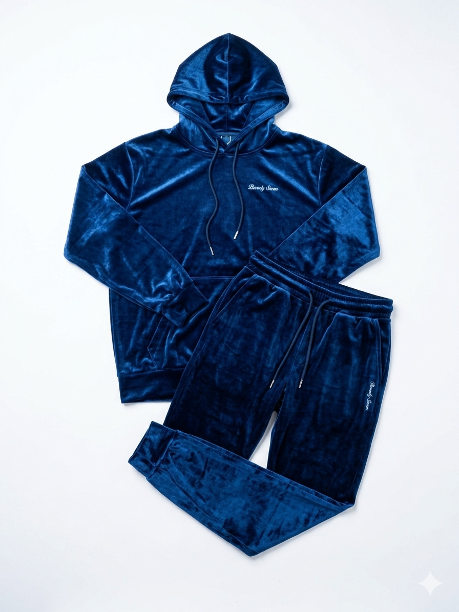 Beverly Seven Black Label Blue Pull Over Velour Sweatsuit