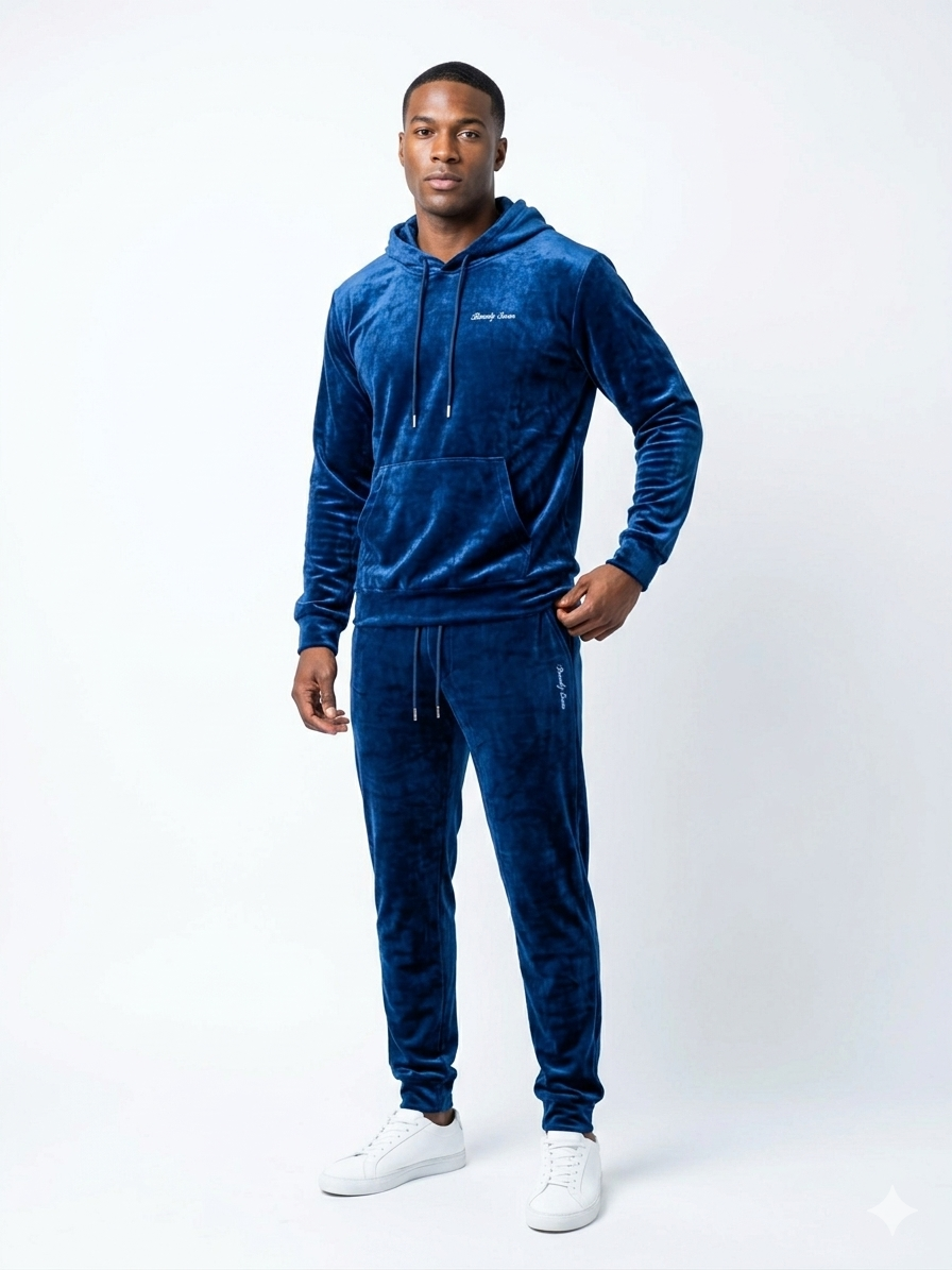 Beverly Seven Black Label Blue Pull Over Velour Sweatsuit