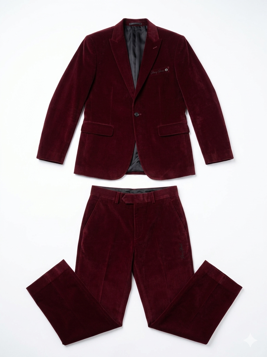 Beverly Seven Black Label Velvet Burgundy 2 Piece Suit