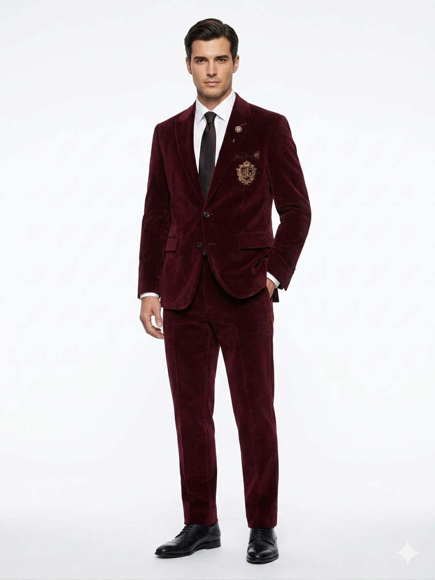 Beverly Seven Black Label Velvet Burgundy 2 Piece Suit