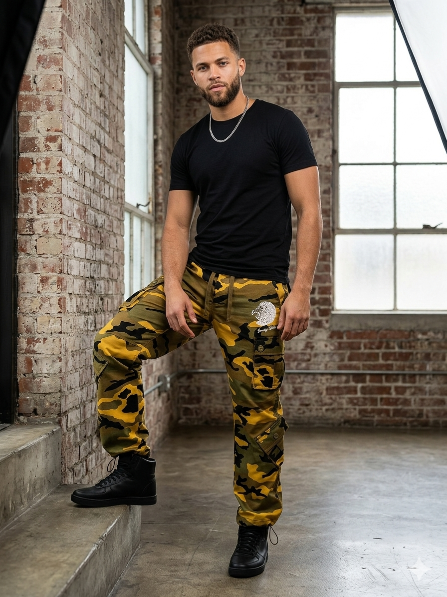 Beverly Seven Luxury Fashion Est. 2018 Army Camo Cargo Pants