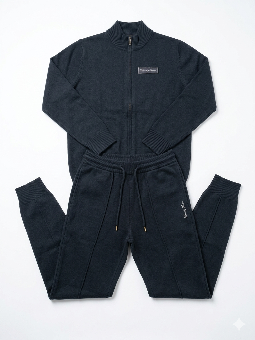 Beverly Seven Black Label Navy Blue %100 Wool Sweatsuit