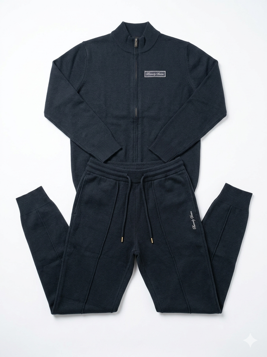 Beverly Seven Black Label Navy Blue %100 Wool Sweatsuit