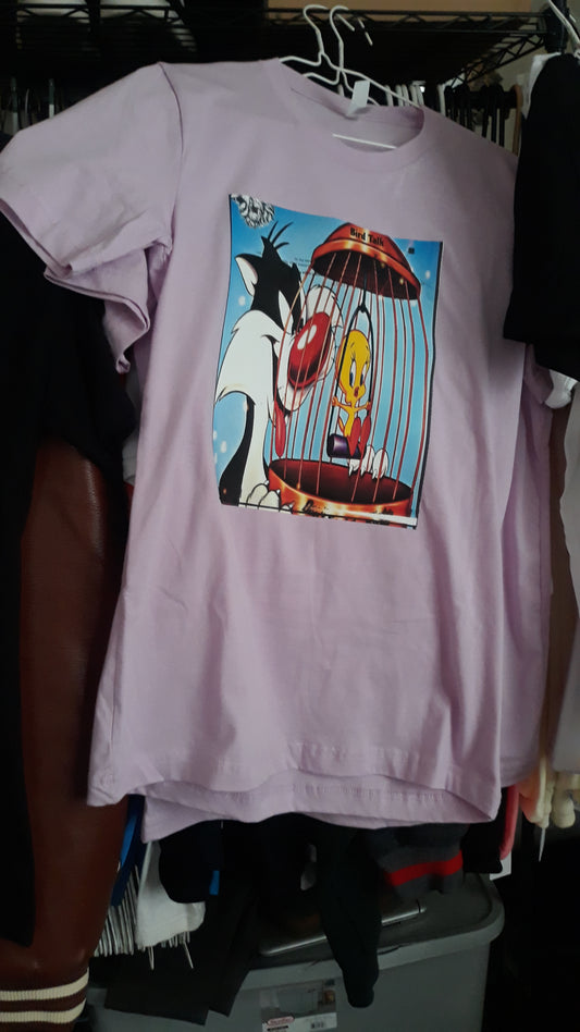 Purple Don't Feed the Birds Carry On Tradition Printed Tee Shirt