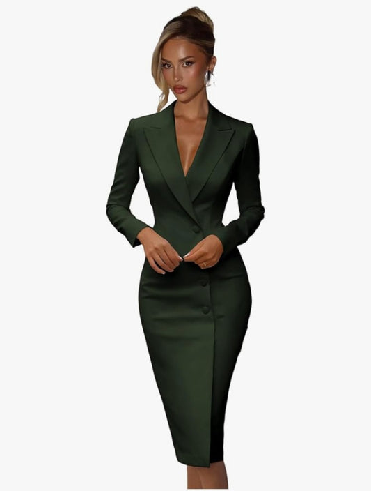 Female Blazer Bodycon Dress Forrest Green