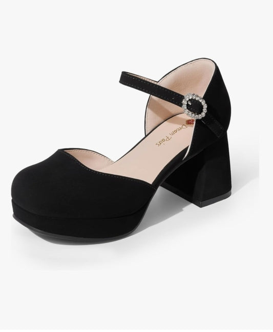 Beverly Seven Luxury Shoes #12 Black Square Toe Girl Heels